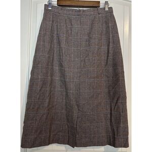 Vintage Union Made A-Line Plaid Midi Length Wool‎ blend Plaid Skirt 13/14 school